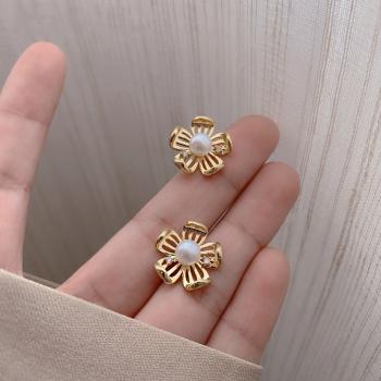360Home Silber pin Perle luftige Vintage Ohrringe E2356 gold